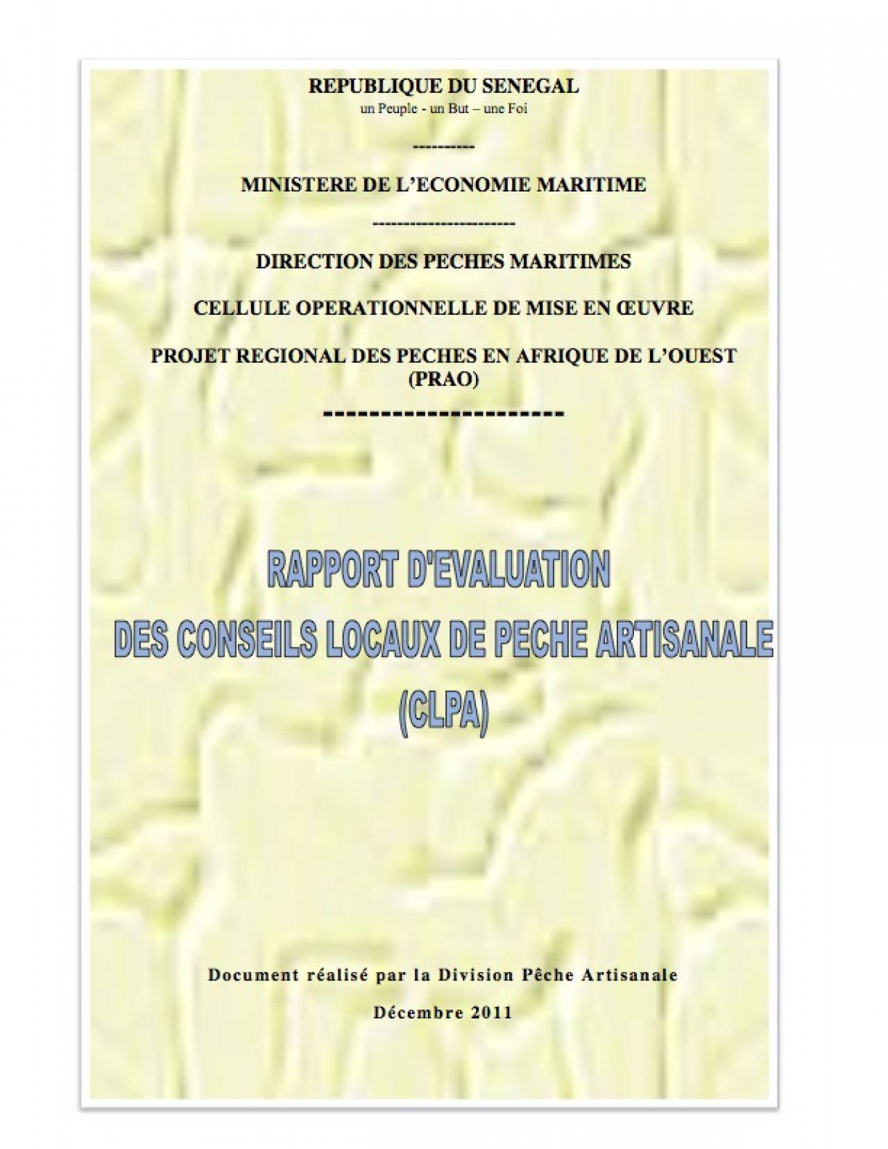 Rapport d&rsquo;évaluation des Conseils Locaux de Pêche Artisanale (CLPA)